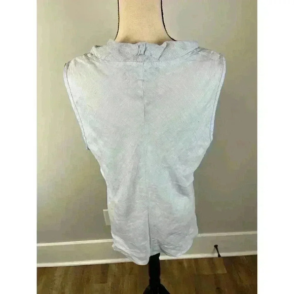 Flax Linen Blouse Sleeveless Women's M Light Blue V-Neck Lagenlook Minimalist - Picture 5 of 11